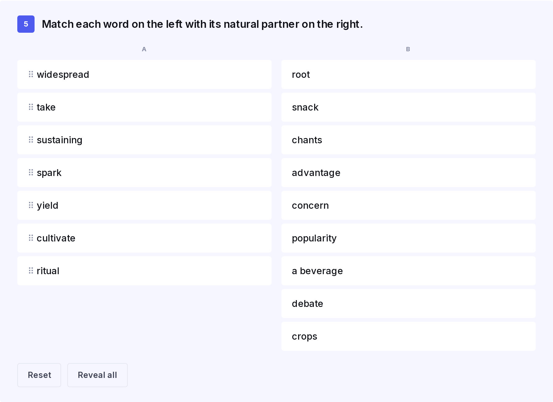 Matching exercise in a Lessonpills lesson